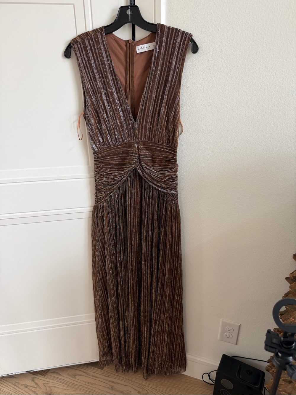 Petal & Pup Metallic brown Cara Metallic Maxi Dress